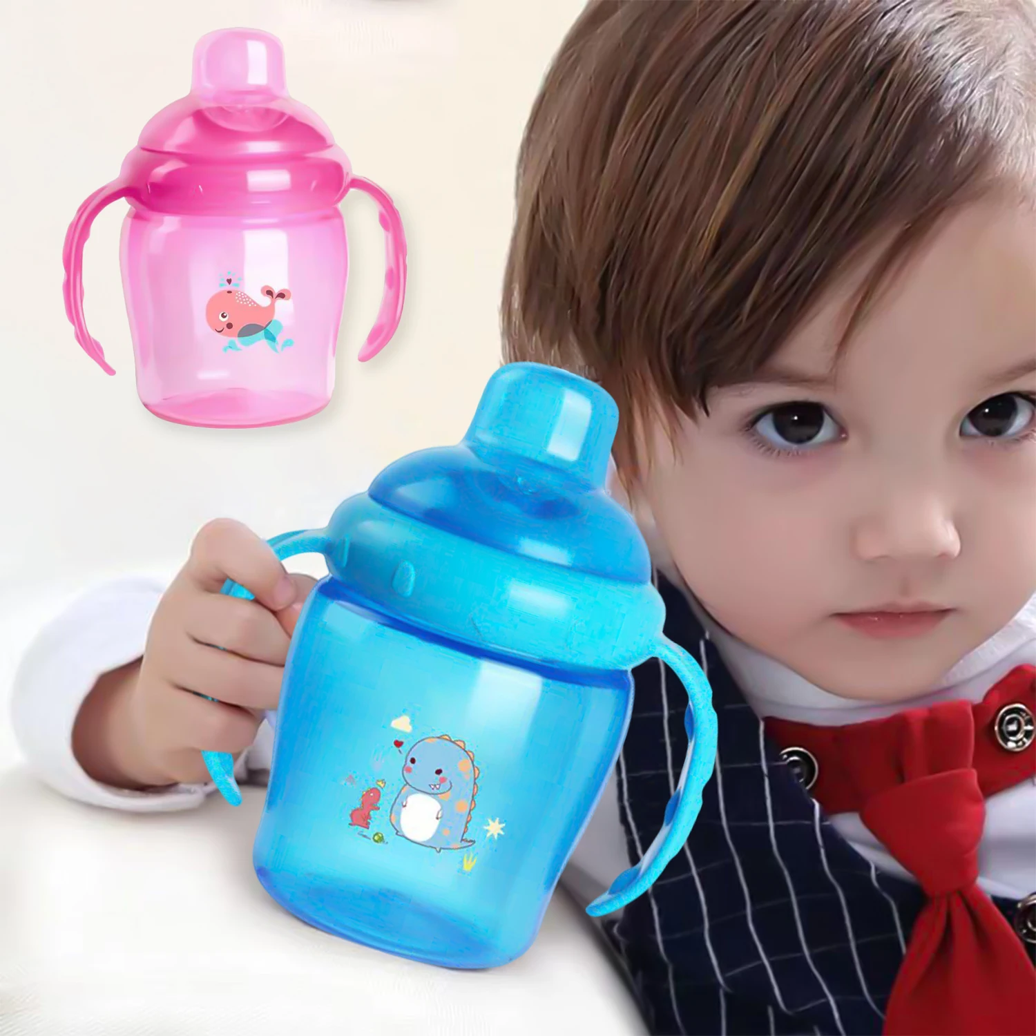 Duckbill Cup 7-36 months old baby thick silicone with handle 225ml 2 colors BPA free