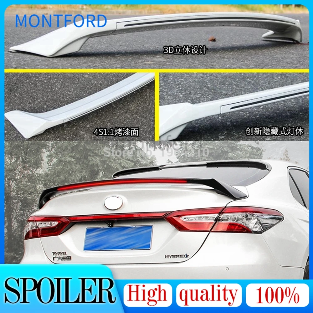 

ABS Plastic Painted Black White Color Rear Spoiler Trunk Boot Wing Spoiler With Led Light For Toyota Camry 2018 2019 2020