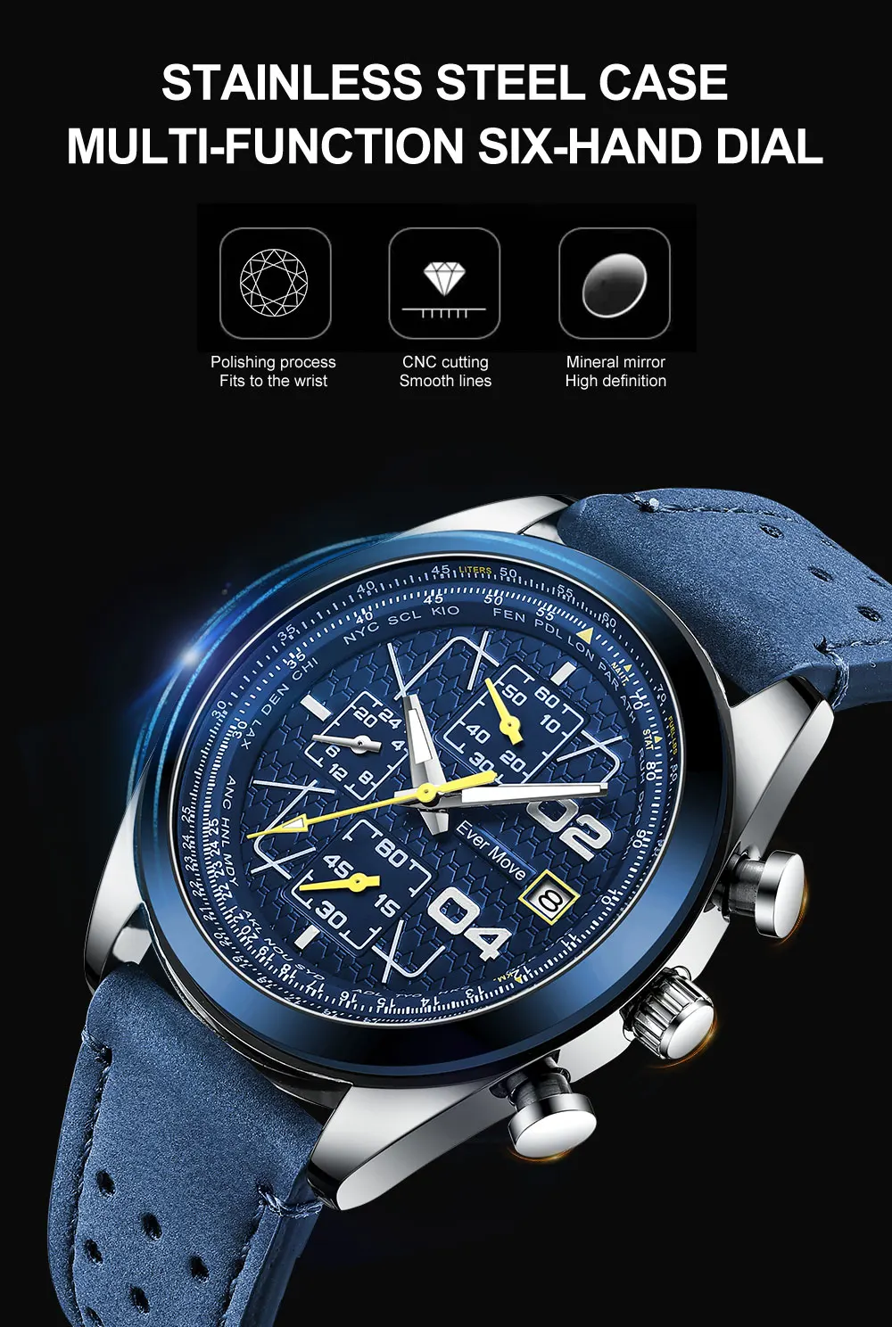 Ever Move Brand Launches A New Men's Multifunctional Waterproof Timing Quartz Watch For High-End Luxury Business Sports