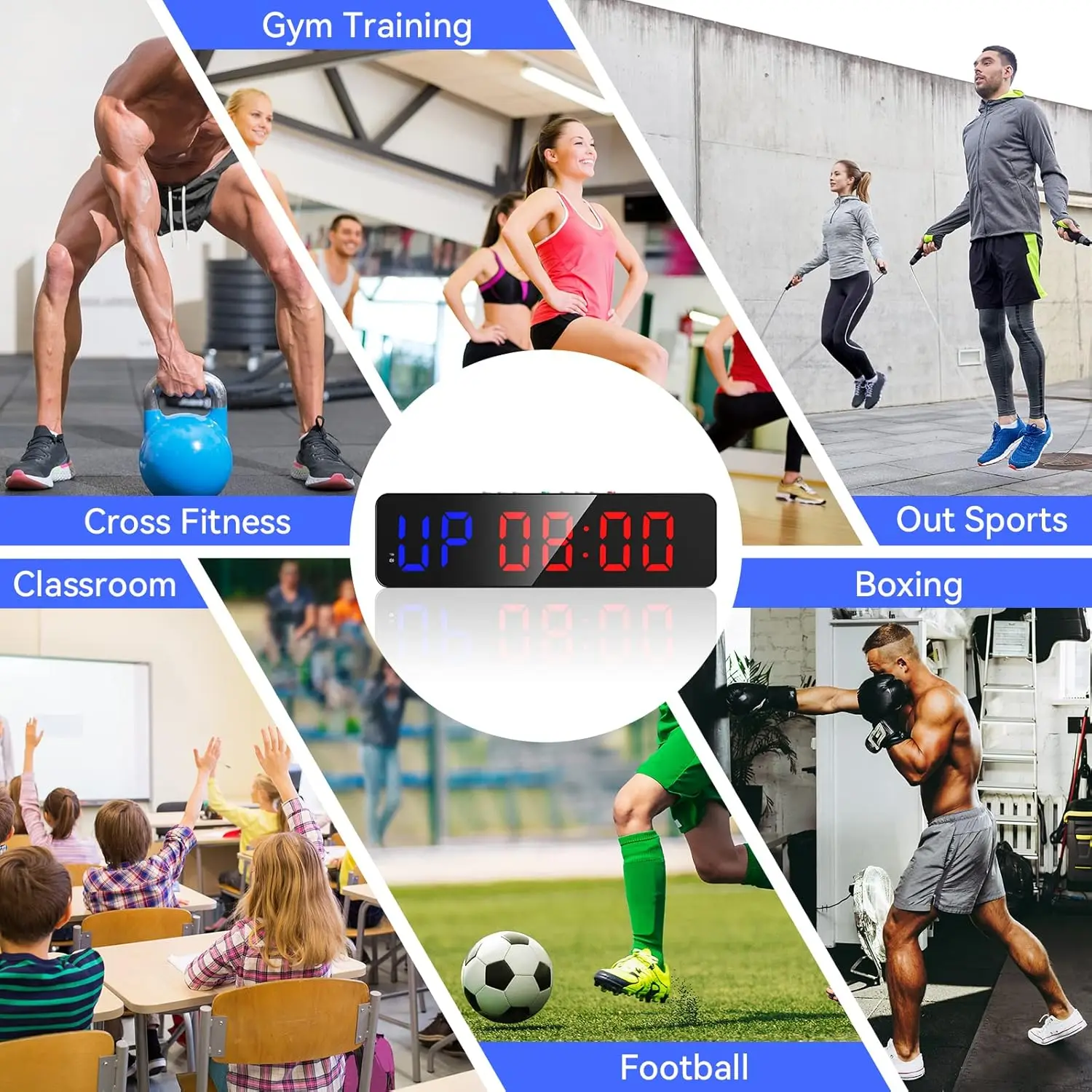 Gym Timer with Remote 11''x 3.5'' Ultra-Clear Interval Timer LED Countdown/Up Wall Clock Power Fitness Stopwatch digital wall clock
