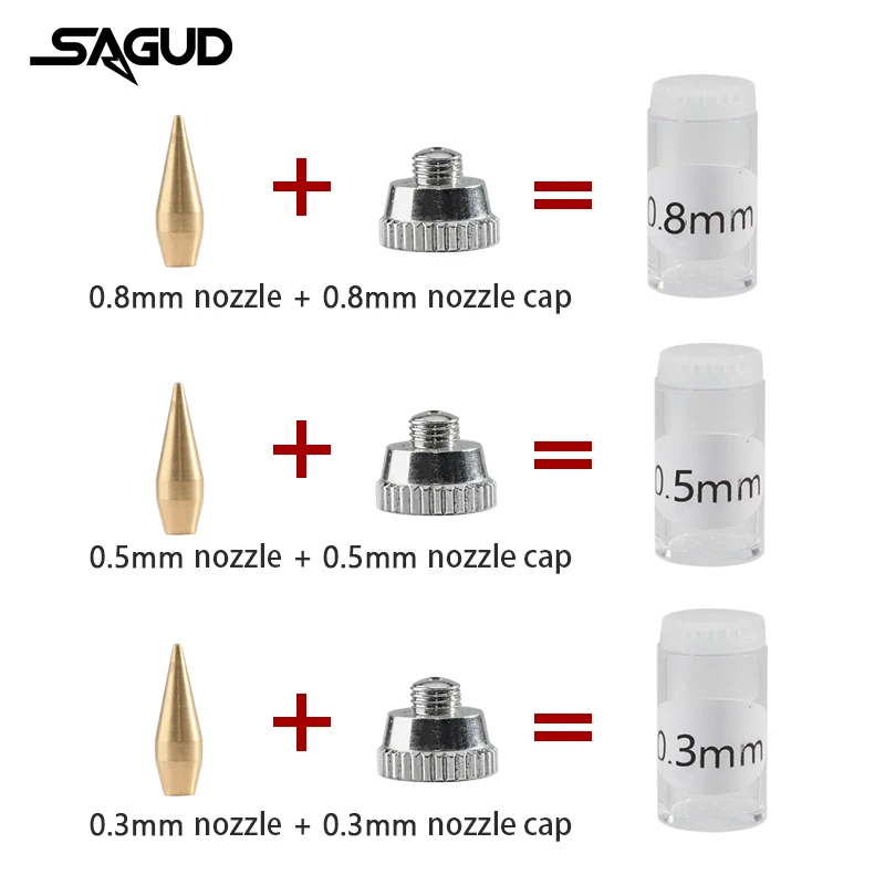 SAGUD 0.2/0.5/0.8mm Airbrush Nozzle&Needle& Nozzle Cap Replacement Parts Kit with Wrench Spray Gun Accessories Repair Tools