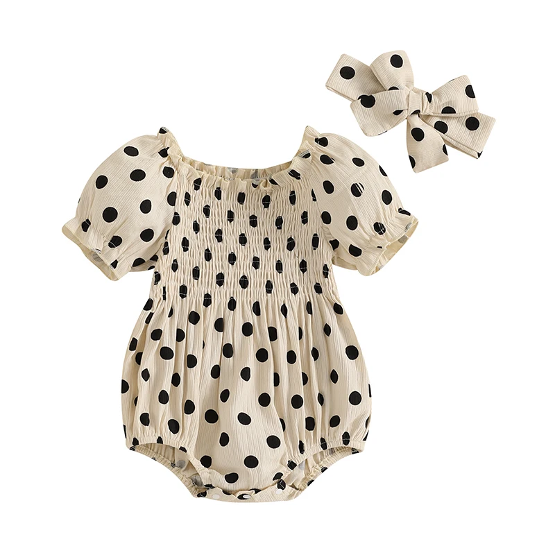 0-18M Smocked Baby Girl Clothes Newborn Girl Bubble Romper Short Sleeve Jumpsuit Summer Outfit Cute Infant Clothing