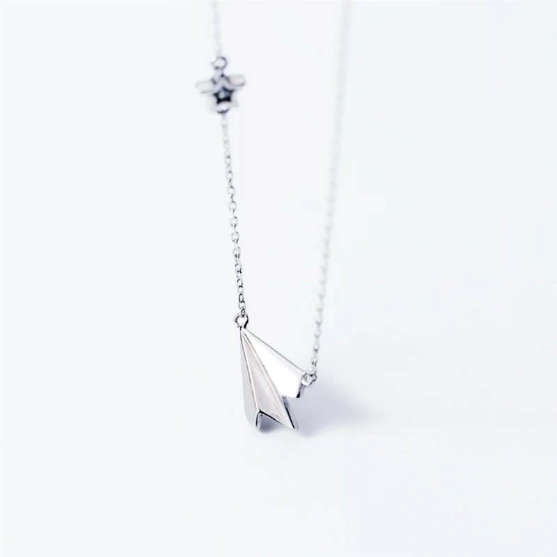 WYEAIIR 925 Sterling Silver Mini Cute Childhood Paper Plane Star Fine Jewelry Luxury Female Necklace For Women Party Gift