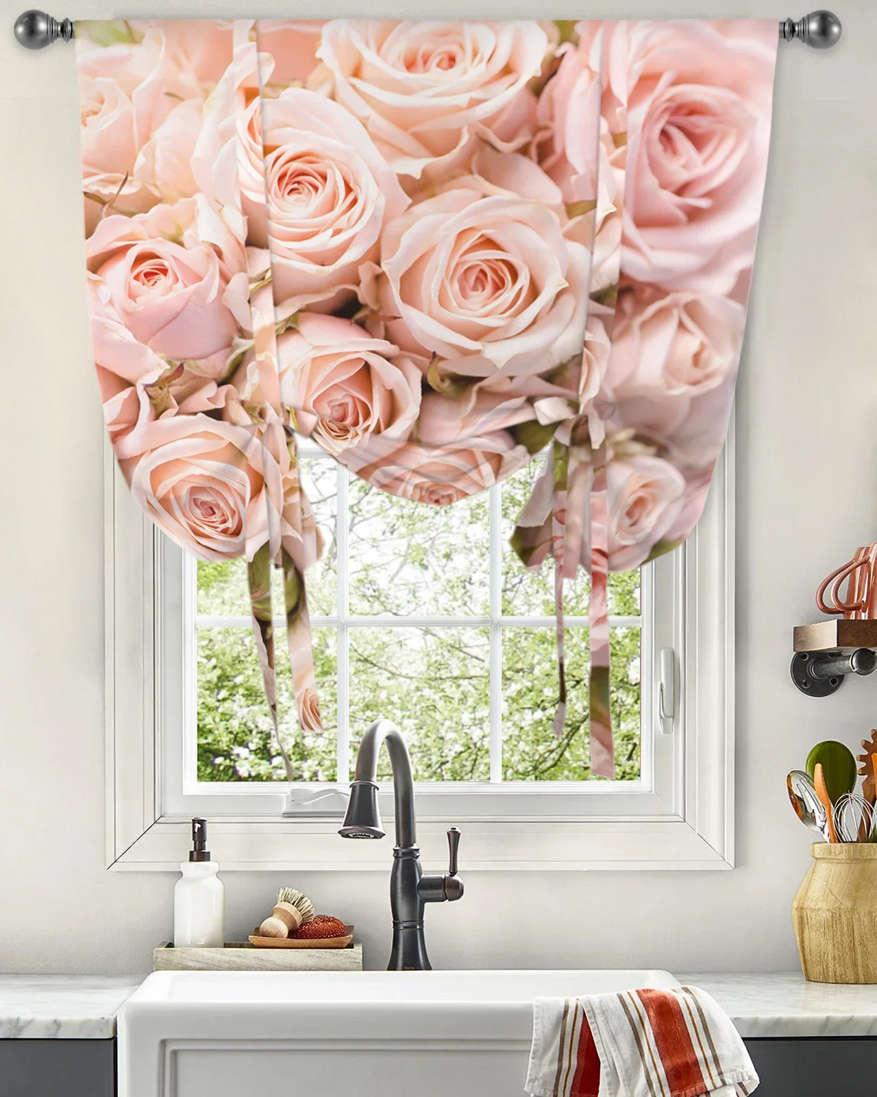 1 Pieza Cortina de Estar Cocina Puerta Ventana Cenefa Duro - Rosa,  137x102cm Rosa - 137x102cm Sunnimix Cortina de ventana