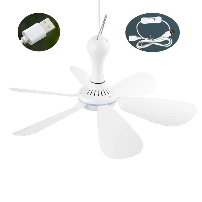 

16.5Inch/ 42cm Canopy Fan Ceiling Fan with 6 Blades USB Tent Fan Air Cooler Hanging Fan Camping Fan for Windless Day