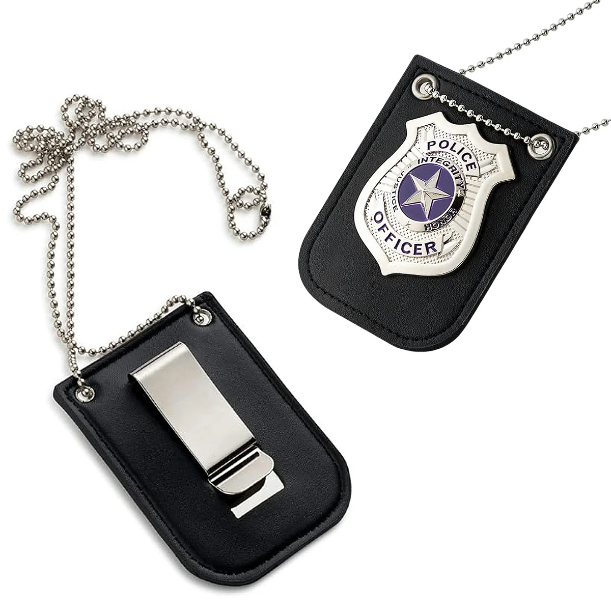 Police Badges for Kids &ndash; Pretend Play Costume Gear Detective FBI Agent Swat Cop Toy Accessories, Chain&Black Belt Clip Holder