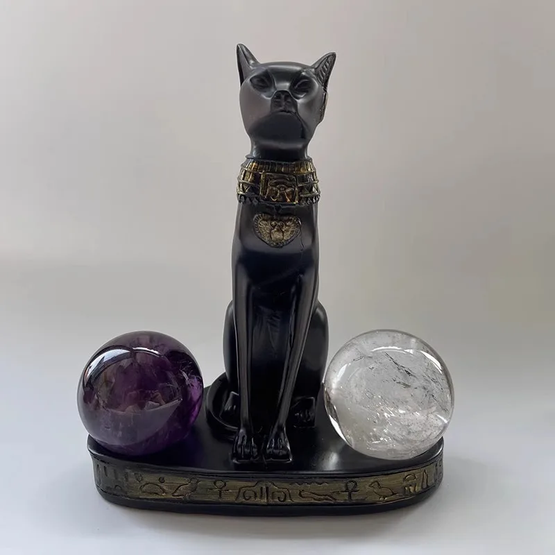 Egyptian Goddess Bastet Cat Statue with Crystal Ball Stand - Collectible Resin Figurine Indoor Home Decor Desk Ornament - Image 5
