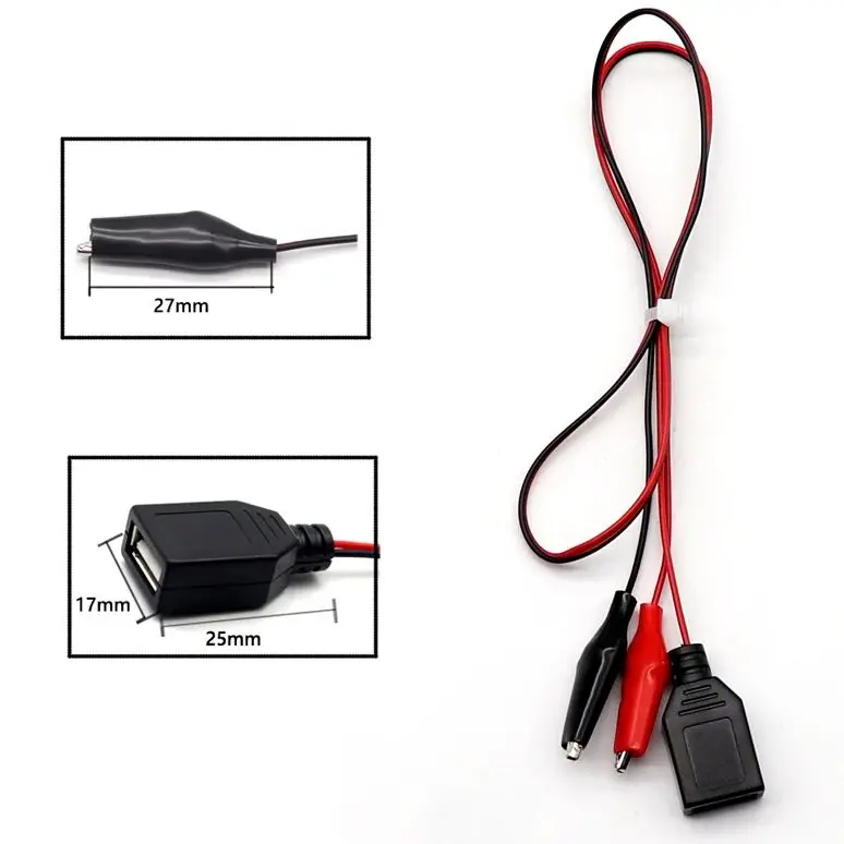 【1PCS】Alligator Test Clips Clamp to USB Male Female Connector Power Supply Adapter Wire 58cm Cable Red and Black