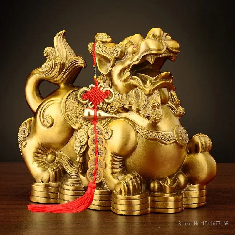 Creative Chinese Style Lucky Wealth Sculpture for Living Room, TV Cabinet, Bedroom Decoration, Brass Animal Shape, A Pair