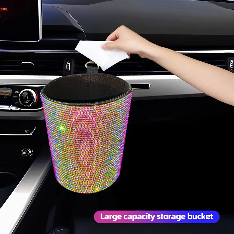 Mandark Bidone Auto Con Coperchio E Strass, Contenitore Rifiuti Da Appendere Per Auto, Casa E Ufficio, Piccolo E Compatto, Disponibile In Rosa, Nero E Bianco