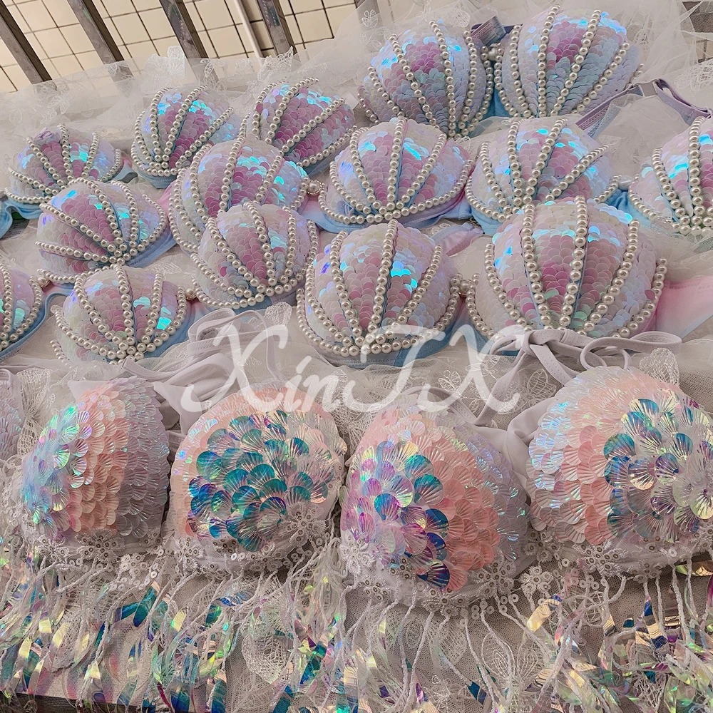 

Sexy Bikini Mermaid Sequins Scales Free Diving Women Swimwear Top Aquarium Costume Swimsuit Summer Beach Wear Swimming Bra