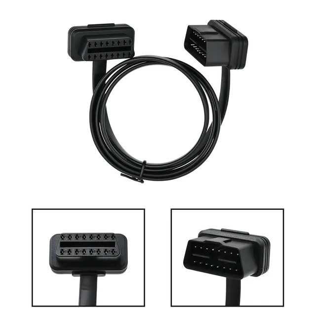 30/60/100CM Flat+Thin As Noodle 16 Pin Socket OBD OBDII 16Pin Male To Female Car Scanner OBD2 Extension Cable Connector