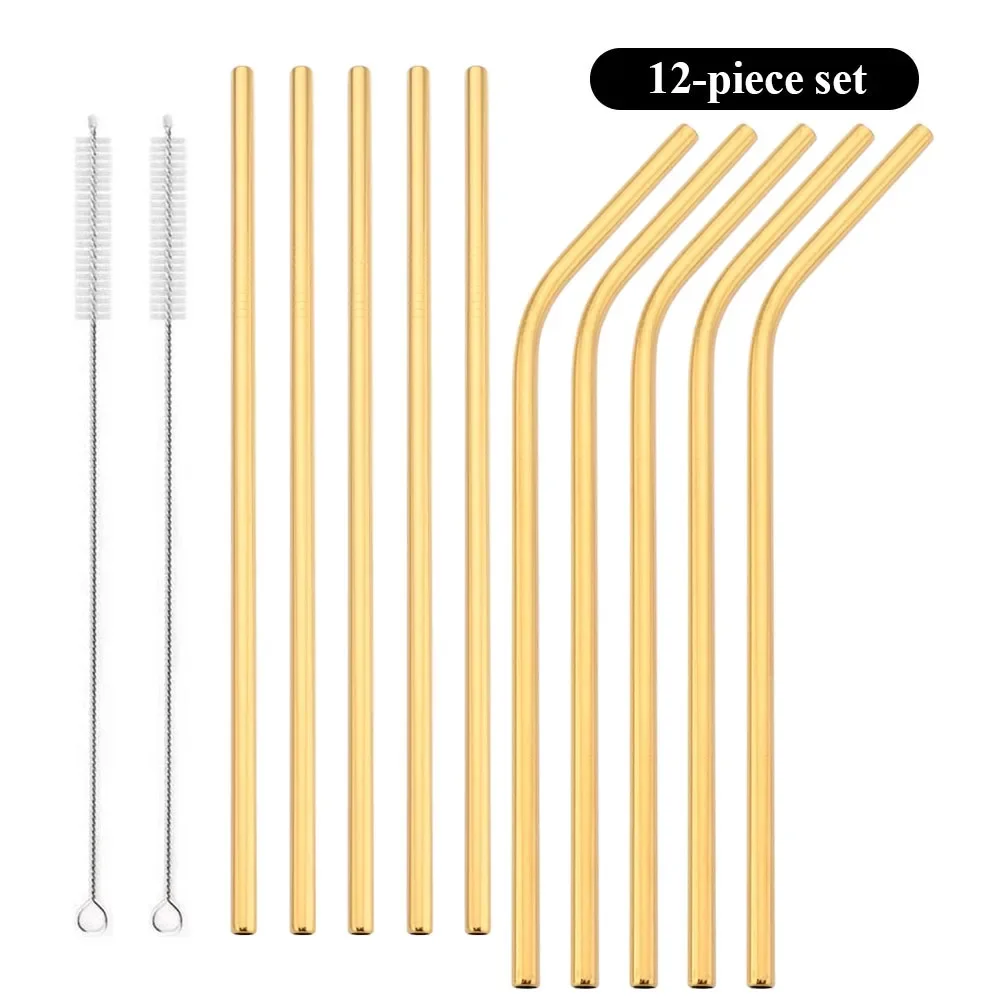 Eco-Friendly Reusable Stainless Steel Drinking Straws Set with Cleaning Brush