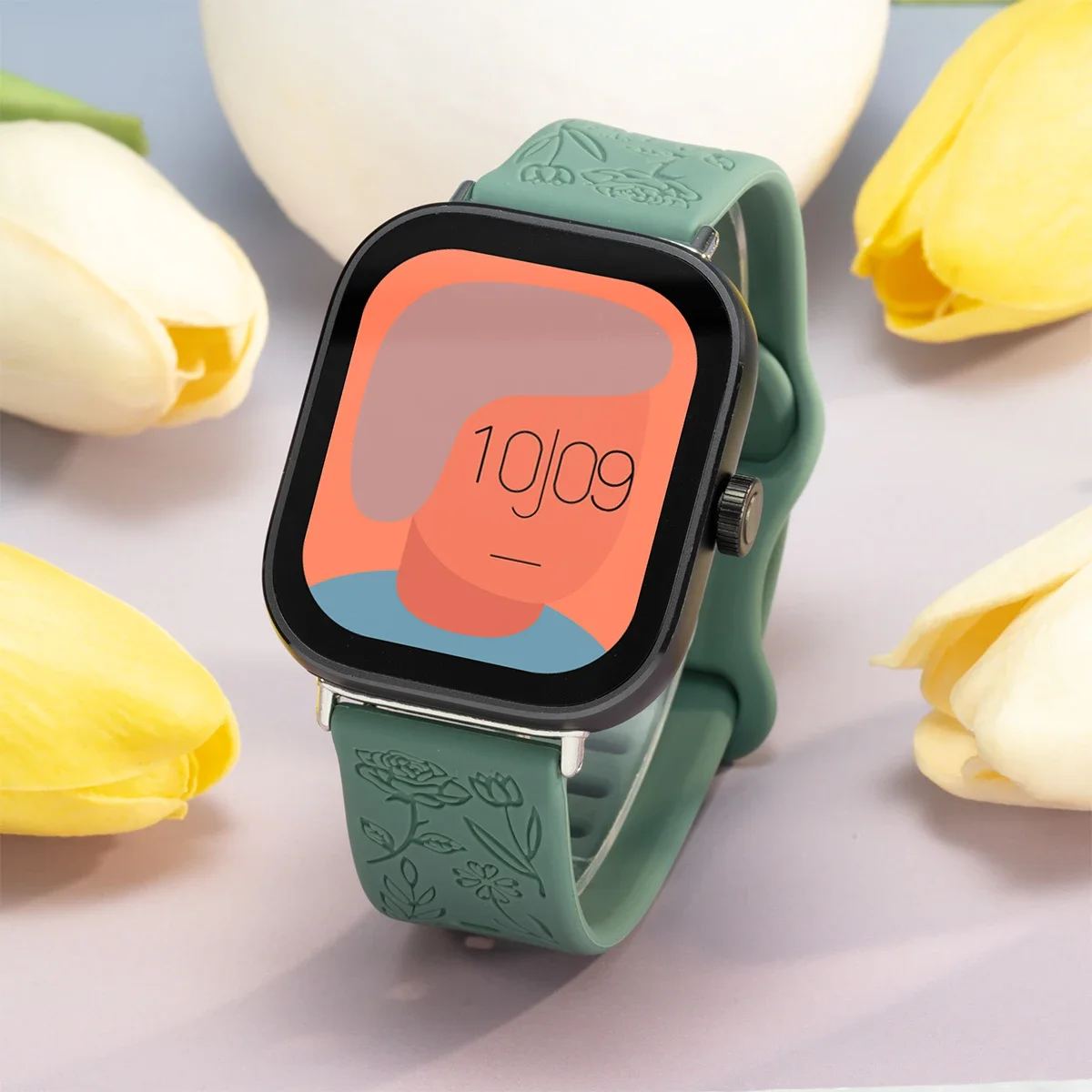 Magnetic Silicone Smartwatch Strap with Carvings Design - Universal Fit Bracelet Accessory