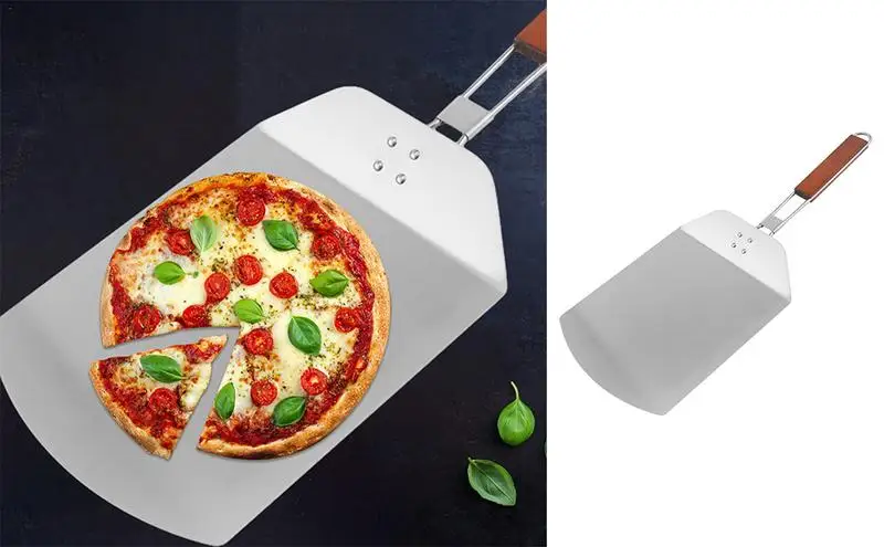 

Metal Pizza Peels Waffle Shovel cake Spatula Dough Slicer Baking Gadgets Non Stick Pizza Paddle with Foldable Handle for Grill