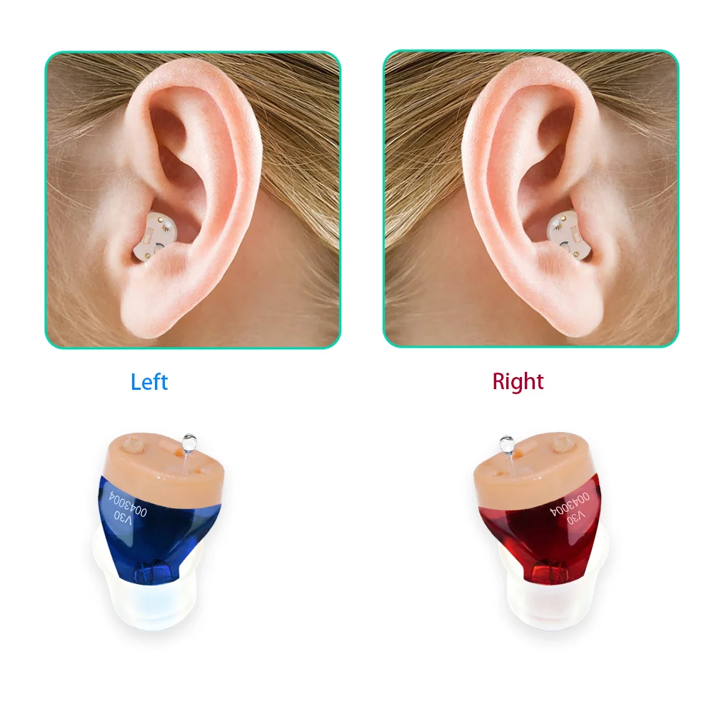 Mini Prothèses Auditives Numériques Invisibles - Amplificateur Sonore - Bleu/Rouge - Neuf Avec Accessoires