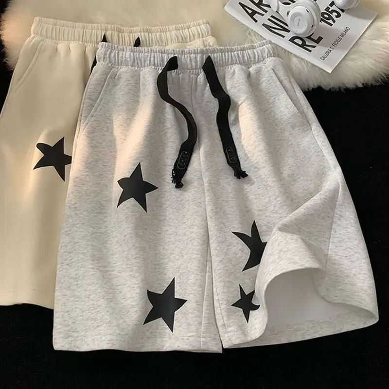 Y2k Star Graphic Casual Beach Shorts 2000s Aesthetic Youthful Woman Trousers Summer New Fashion Wide Leg Baggy Short Pants Girls