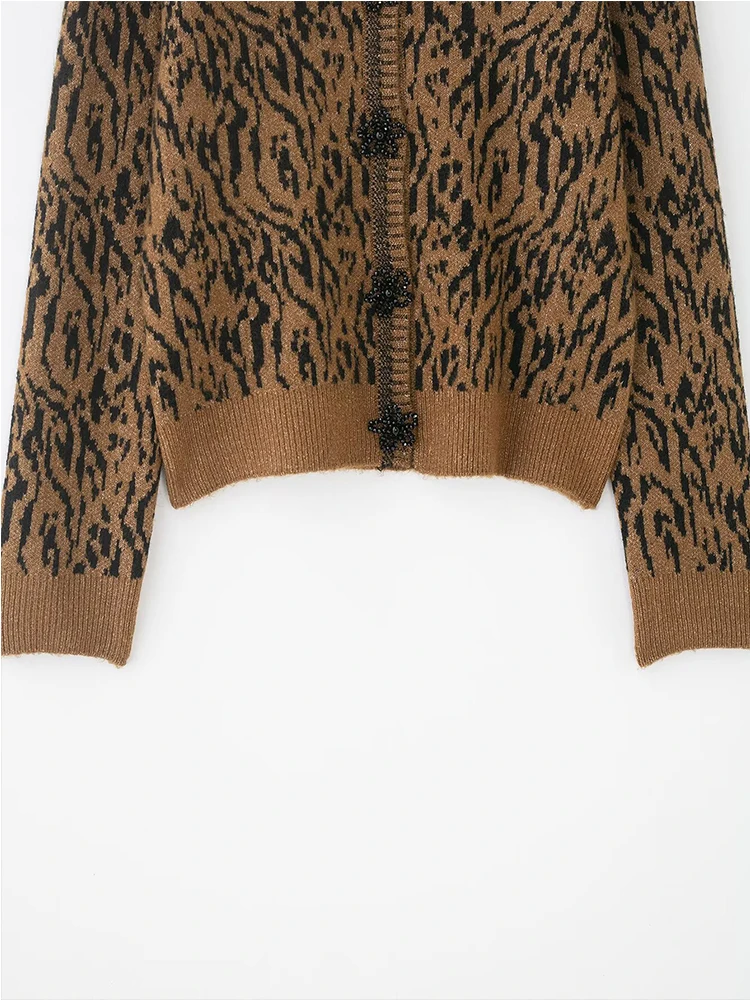 Casual Chic Women Cardigan Long Sleeve Vintage Animal Jacquard Knitting Cardigans 2025 Autumn Winter Elegant Sweater Coat