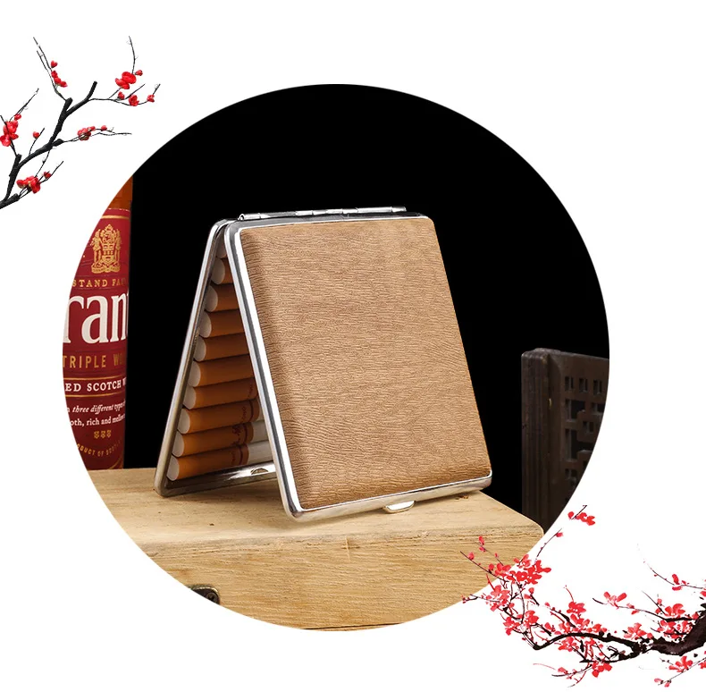 20 pack Leather Cigarette case creative personalized imitation wood grain Coarse tobacco men portable cigarette box accessories