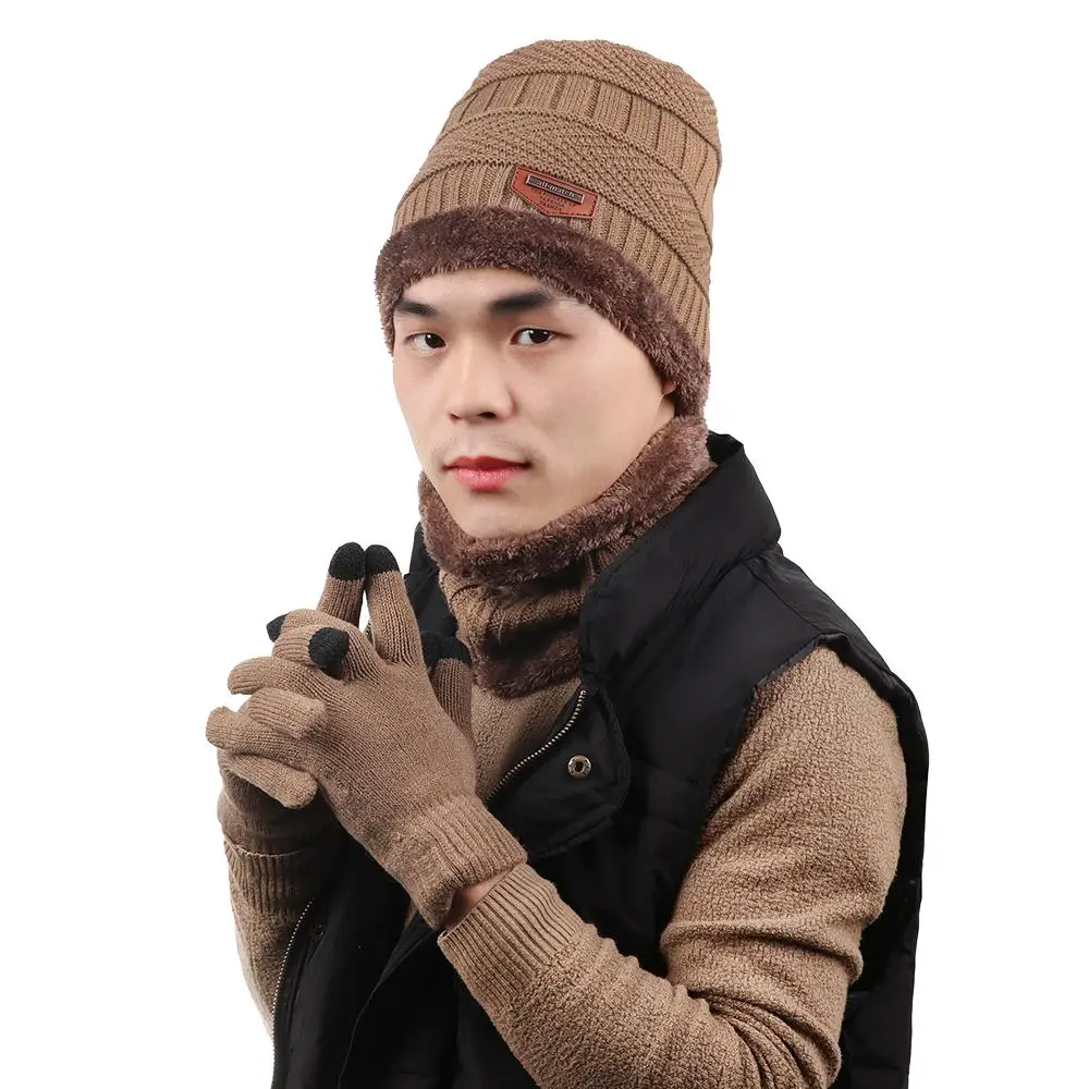 Winter 3 In 1 Mens Girl Beanie Hat And Neck Scarf Knitted Gloves Set winter hat winter accessories knitted hat scarf set