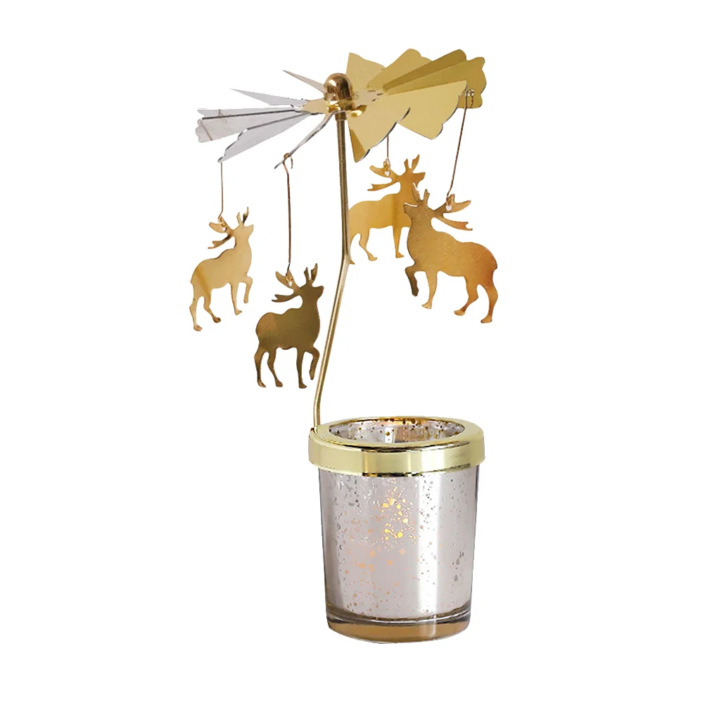 

Holders Fawn Rotating Golden Tealight Pillar Stand Table Centerpiece Tabletop Decoration for Home Party Wedding