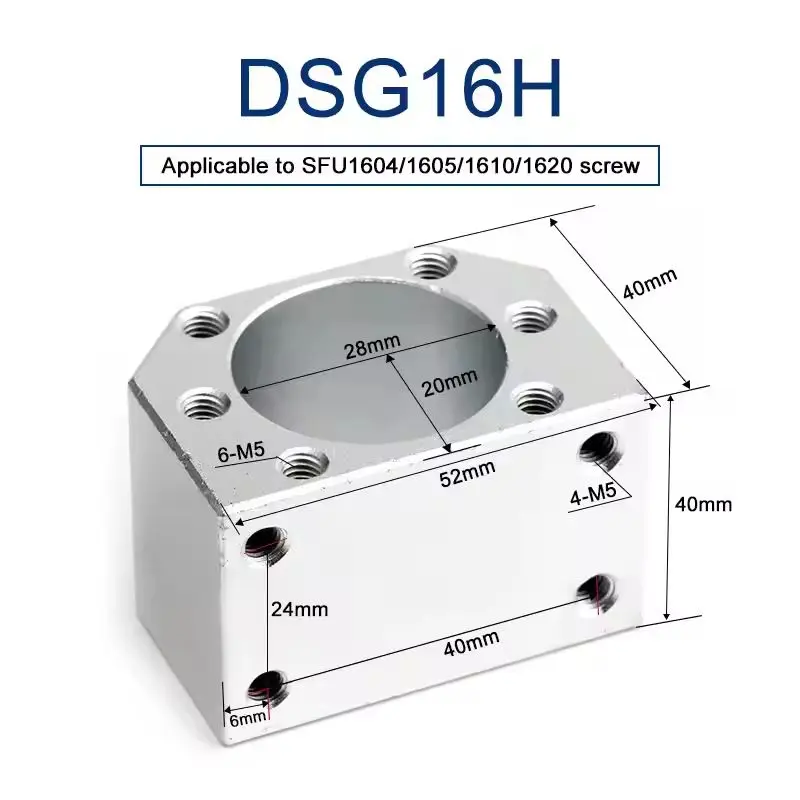 Kugelumlaufspindel-Muttergehäuse DSG12H DSG16H DSG20H Mutternhalterhalterung für Kugelumlaufspindel SFU1204/1604/1605/1610/1620/2004/2005/2010 – Detail 2