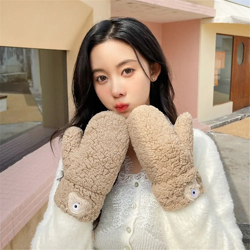 Casual Outdoor Solid Color Winter Warm Soft Plush Glove With Ropes Fingerless Gloves Riding Mittens new short rabbit fur mittens soft warm plush glove double layer full finger riding cycling gloves solid thicken knitted glove
