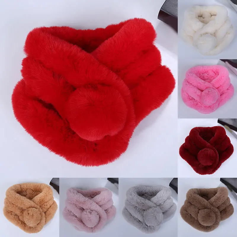 

Women Winter Scarf Luxury Faux Fur Warm Scarf Fashion Soft Plush Thicken Snood Scarves Shawl For Kids Women Girls Fur Scarves