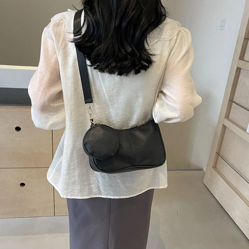 Women's Black Shoulder Bag Casual Fashionable Versatile Bag Handheld Large Capacity Dumpling Bag Crossbody Bag