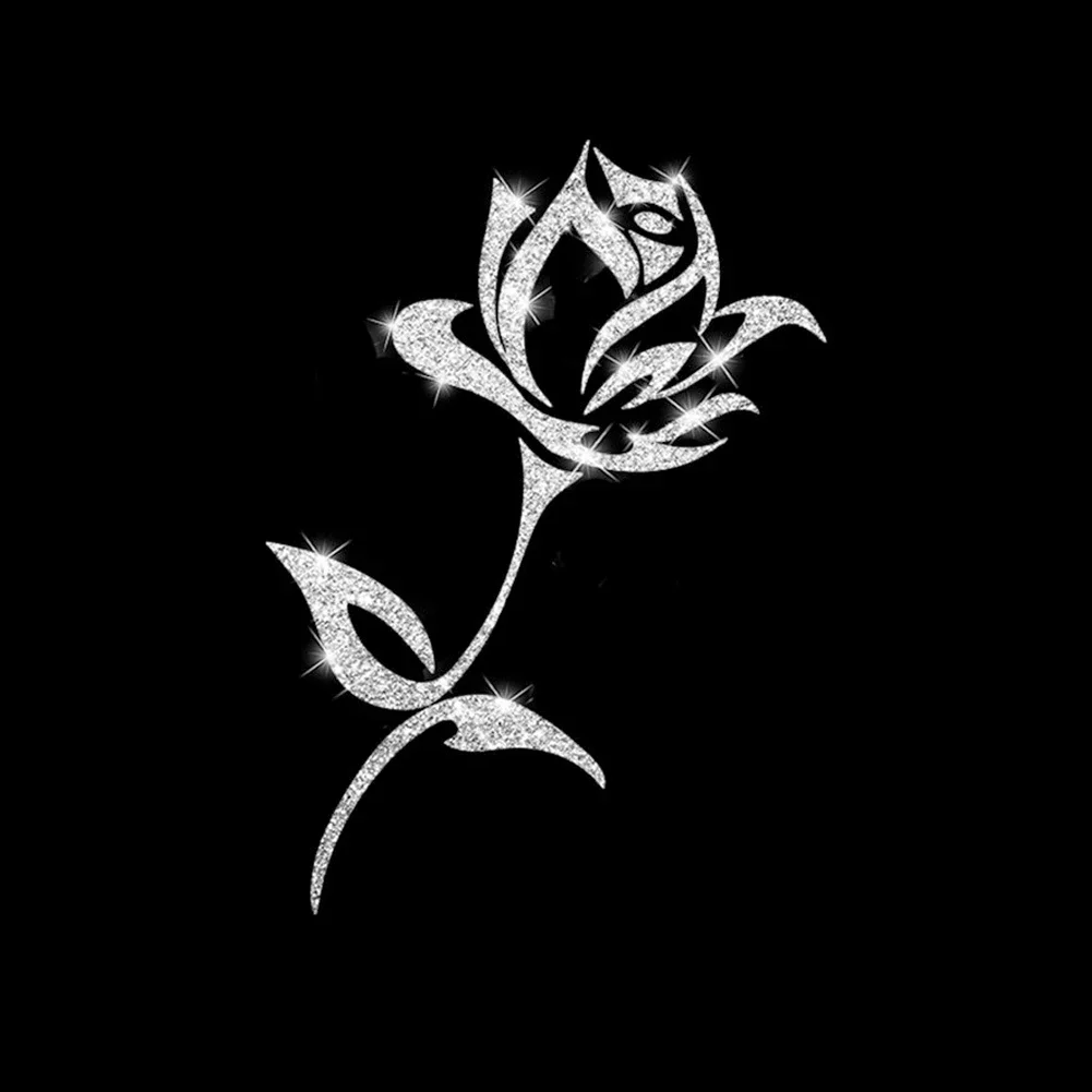Sparkling Sandblasted Reflective Car Sticker - Crown and Butterfly Rose Design