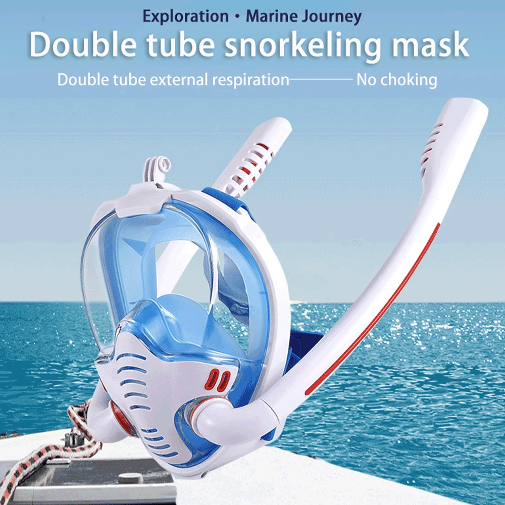 Snorkeling Mask Double Tube Silicone Full Dry Diving Mask Adults Swimming Mask Diving Goggles Underwater Breathing Apparatus