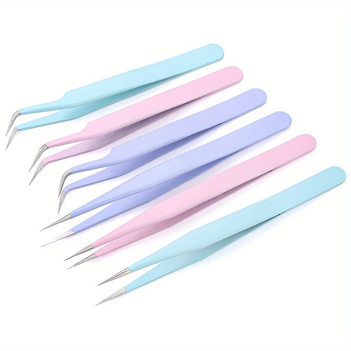 2pcs Stainless Steel Precision Tweezers, Color Scrapbook Tweezers, Straight And Curved Head P-ink/Green/Purple