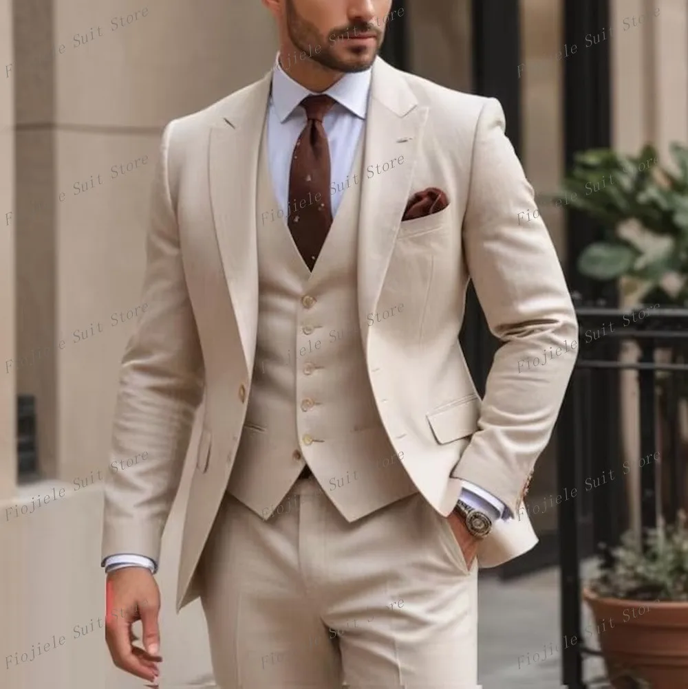 Terno Masculino Wangyue Bege - 2 Peças Slim Fit Para Casamento E Formatura