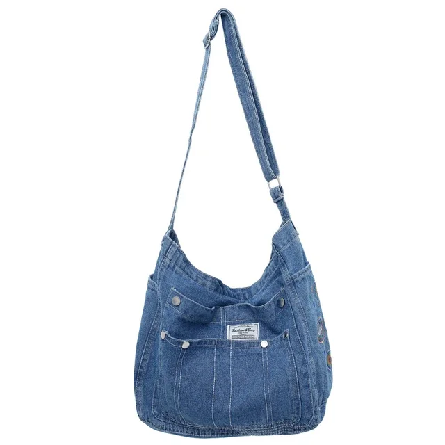 thumbnail image 1 of Bolsos de hombro de mezclilla Bolsos de lona bordados Bolsos de mano Fastoralism Paquetes femeninos Bolso de viaje o de ocio de gran capacidad para mujeres Bolso de libros, 1 of 5