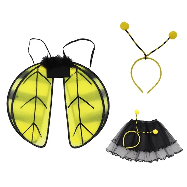 Halloween Bumblebee Kid Bee Costume Set Skirt Headband Girl WING