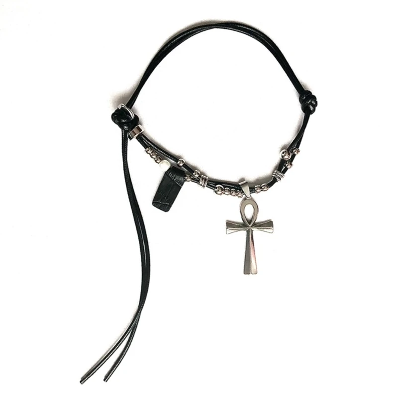 

Leather Rope Titanium-Steel Necklace Pendant Chain Long Sweater Chain Couple Jewelry Ornament Women Girl 57BD