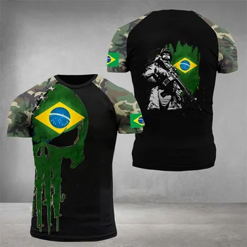2024 Estate Calda Brasile 3d Stampato T-shirt da uomo Veterani Bandiera Camicia Estate T-shirt a maniche corte Moda Casual Plus-size Top 1