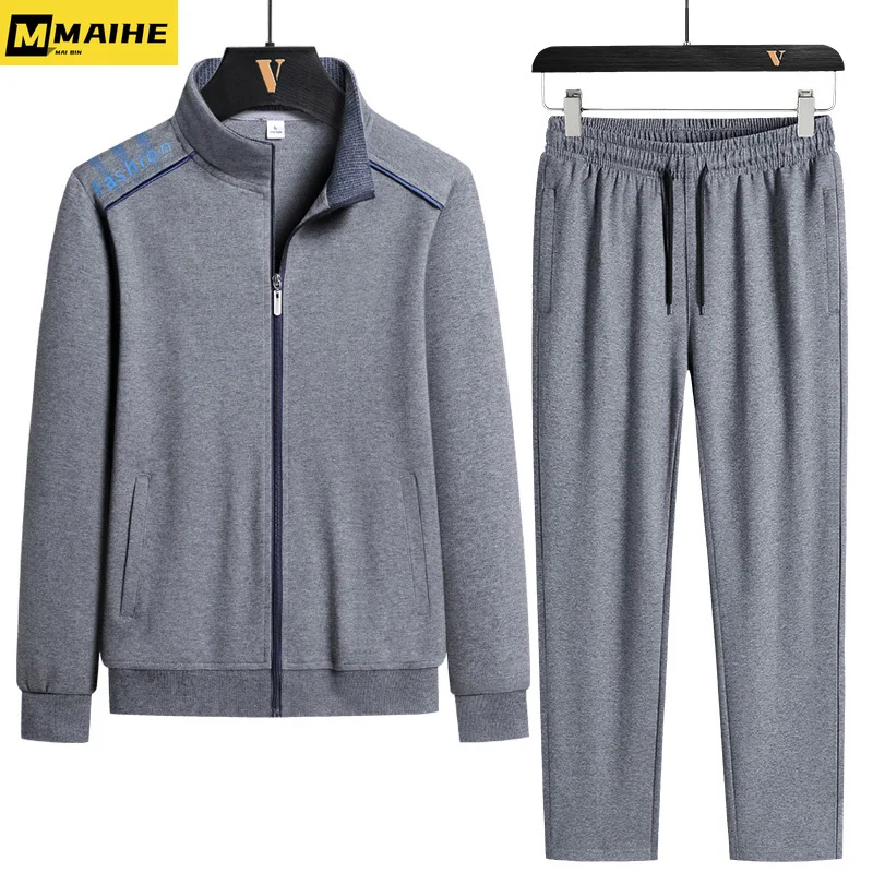 Casual Sportswear Men's suit Autumn Sweatshirt + Pants Men's 2-piece Set Loose Zipper High Collar Jogging Fitness Men's Clothing