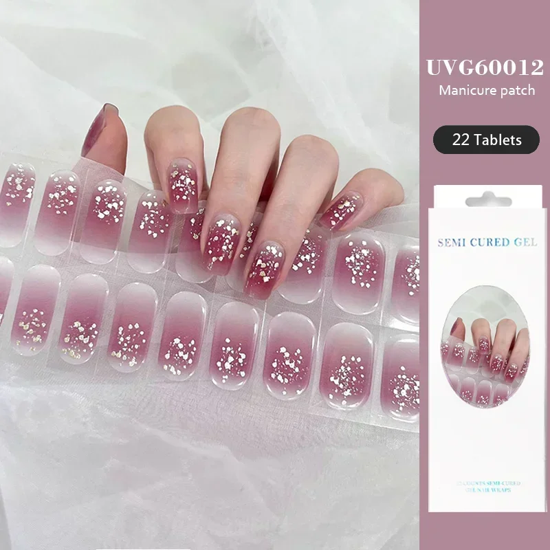 20/16 Strips Semi-cured Gel Nail Stickers Solid Color Semi-baked Stickers Nail Charms Full Cover Decals UV Lamp Need nail stickers decorative stickers nail art decoration nail decals