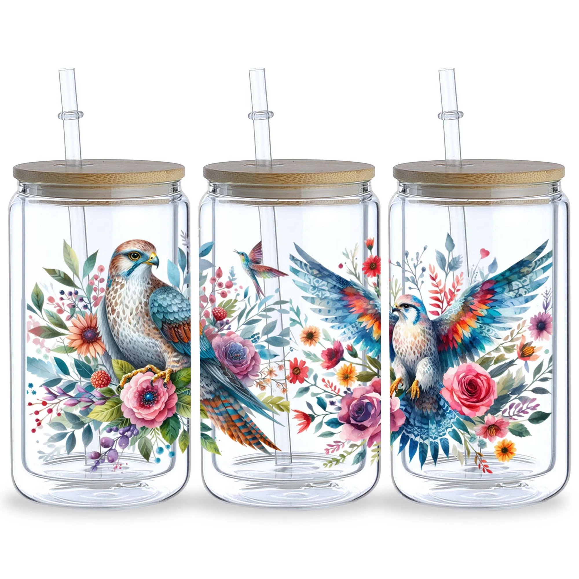Falcon UV DTF Glass Cup Packaging Transfer Stickers Wipe-On Stickers 5 Sheets for 16 Ounces Glass