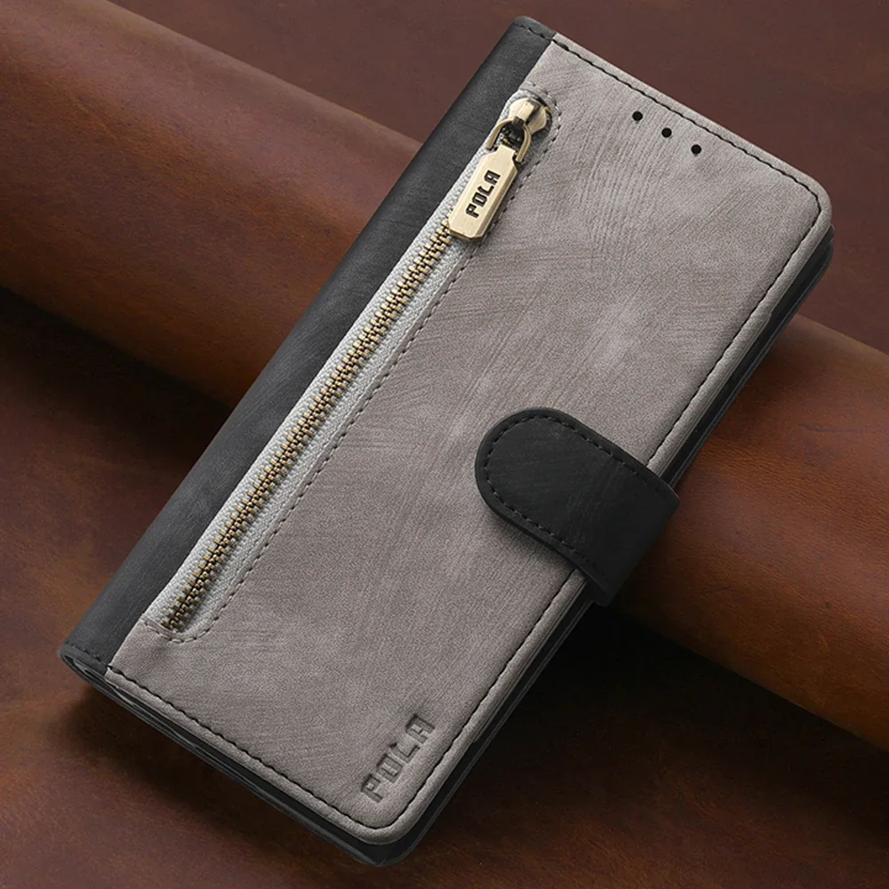 Zipper Leather Wallet Flip Case with RFID Protection