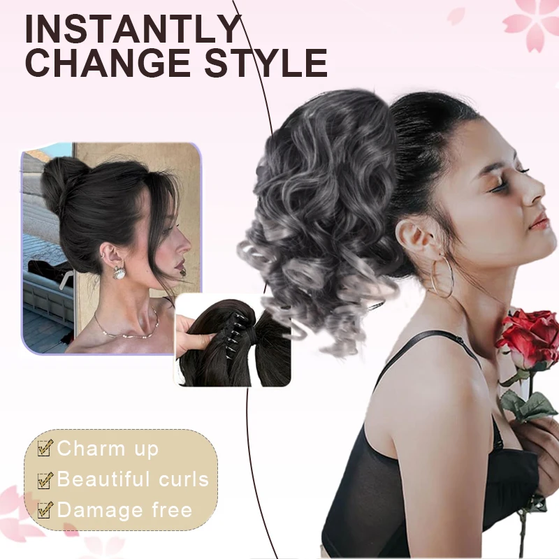 LUPU 12" Ponytail Extension, Classic Loose Curly Wavy Claw Clip Pony tails Hair Extensions Hairpieces for Women