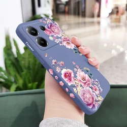 Elegant Satin Brocade Phone Case with Silicone Cover for Poco M5 (Light Blue)