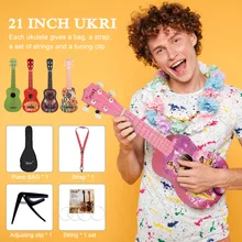 

21 inch Painted Ukulele Basswood 4 Strings Hawaiian Mini Guitar Instruments Stringed Musical Instruments with Carry Bag Tuner
