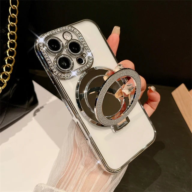 Luxury Plating Flash Glitter Mirror Phone Case with Diamond Bumper Protector