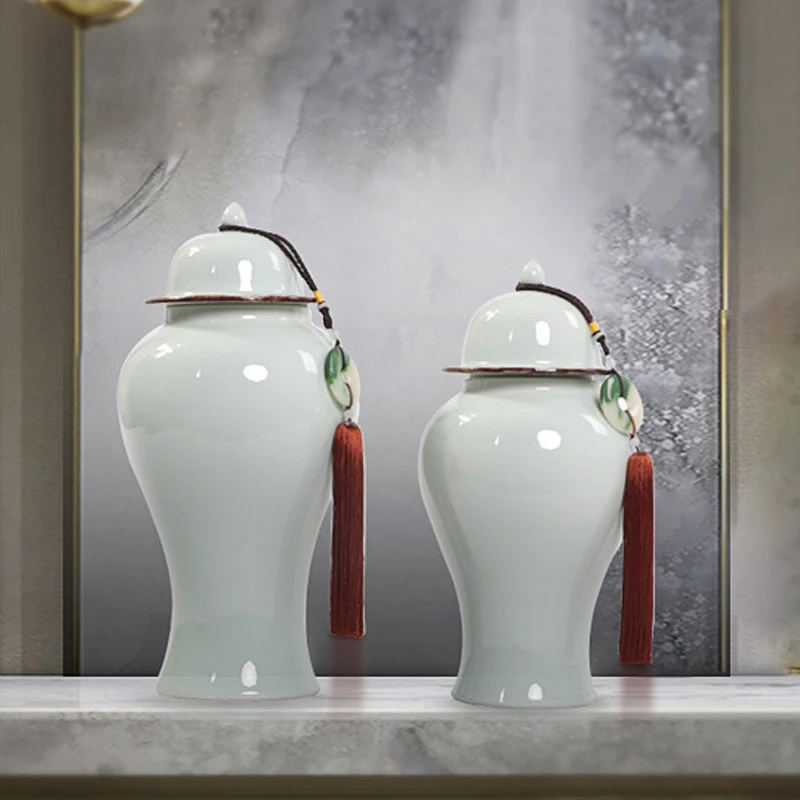 

New Chinese-style Ceramic Storage Tank General Tank Decoration Dried Flower Accessories Window Decoration Living Room Decoration