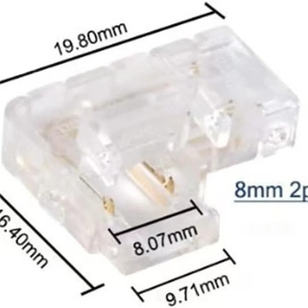 1세트 2핀 L자형 5/8mm 무납땜 코너 커넥터 및 2핀 5/8mm COB LED 커넥터(2핀 COB LED 스트립 조명용)