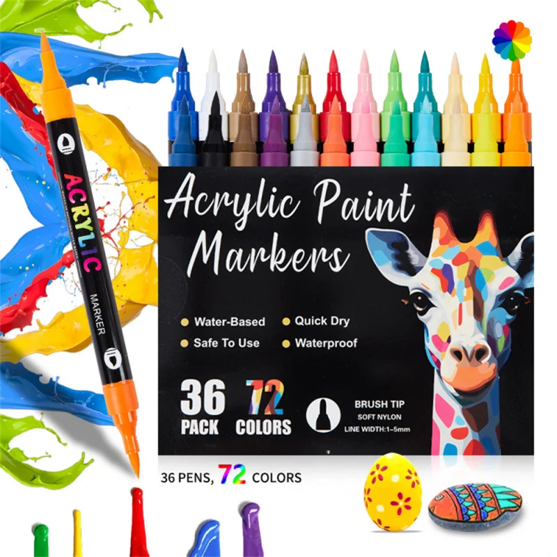 Dual Acrylic Paint Markers Set With Brush And Fine Tip For Art_voghion.com