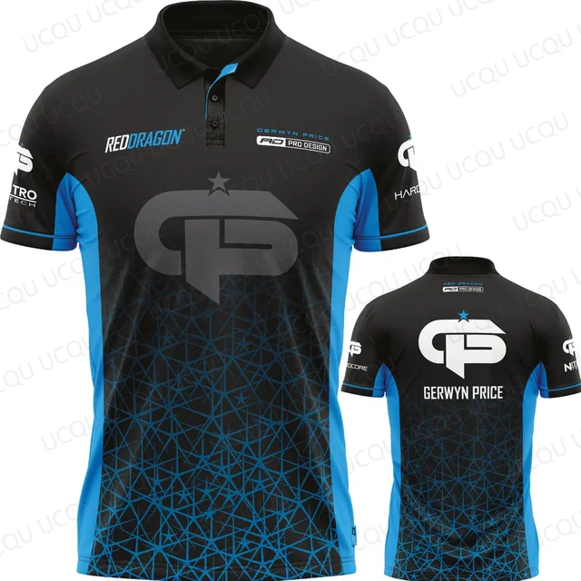 Polo Gerwyn Price The Iceman Darts 2026 Signature Jersey Bleu Noir Style Homme Vêtement de sport Haut à séchage rapide 1