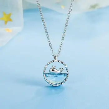Korean Fashion Blue Ocean Whale Pendant Necklace For Women Jewelry 2025 Trending New Cute Cartoon Women's Necklaces Colar Kolye